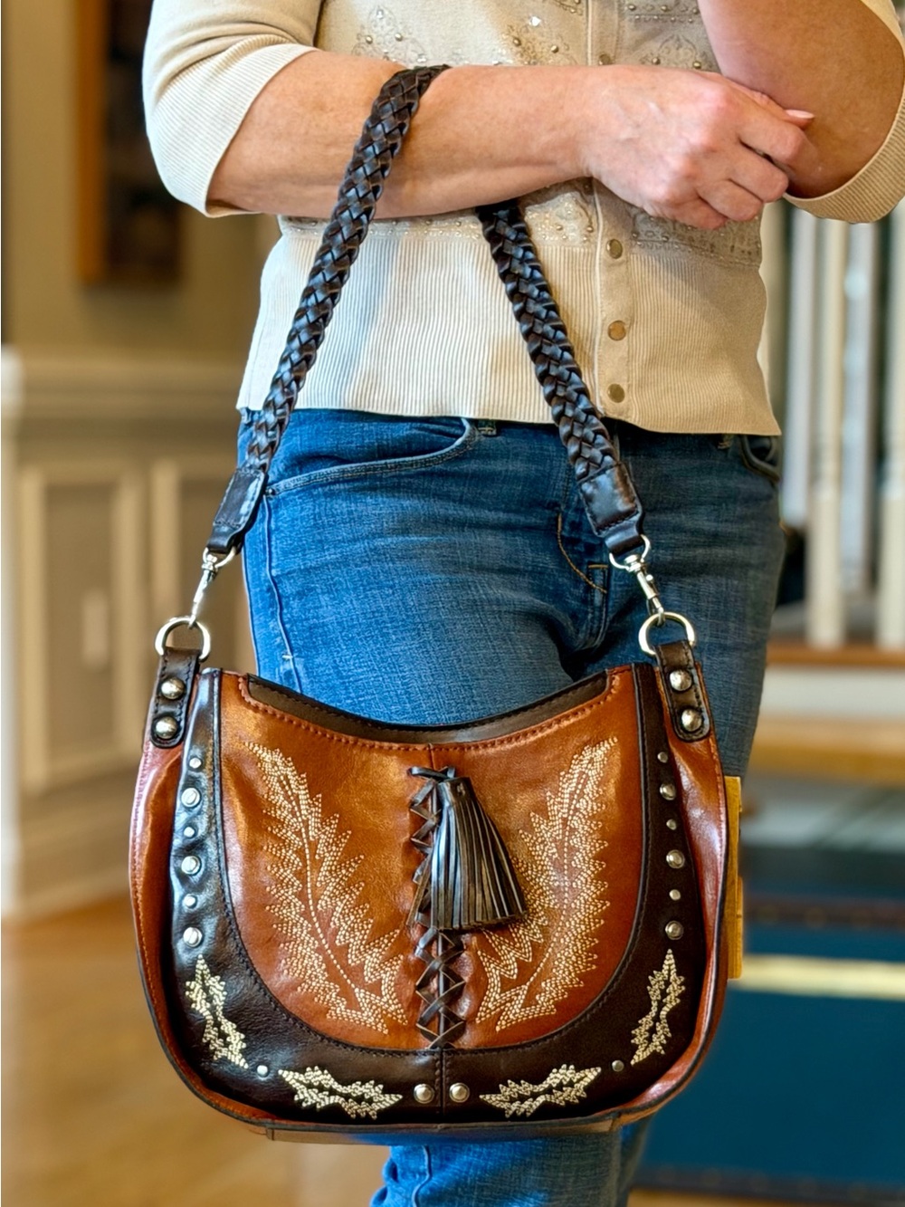 Patricia Nash Western 2010s Montana Camille Leather Hobo Crossbody